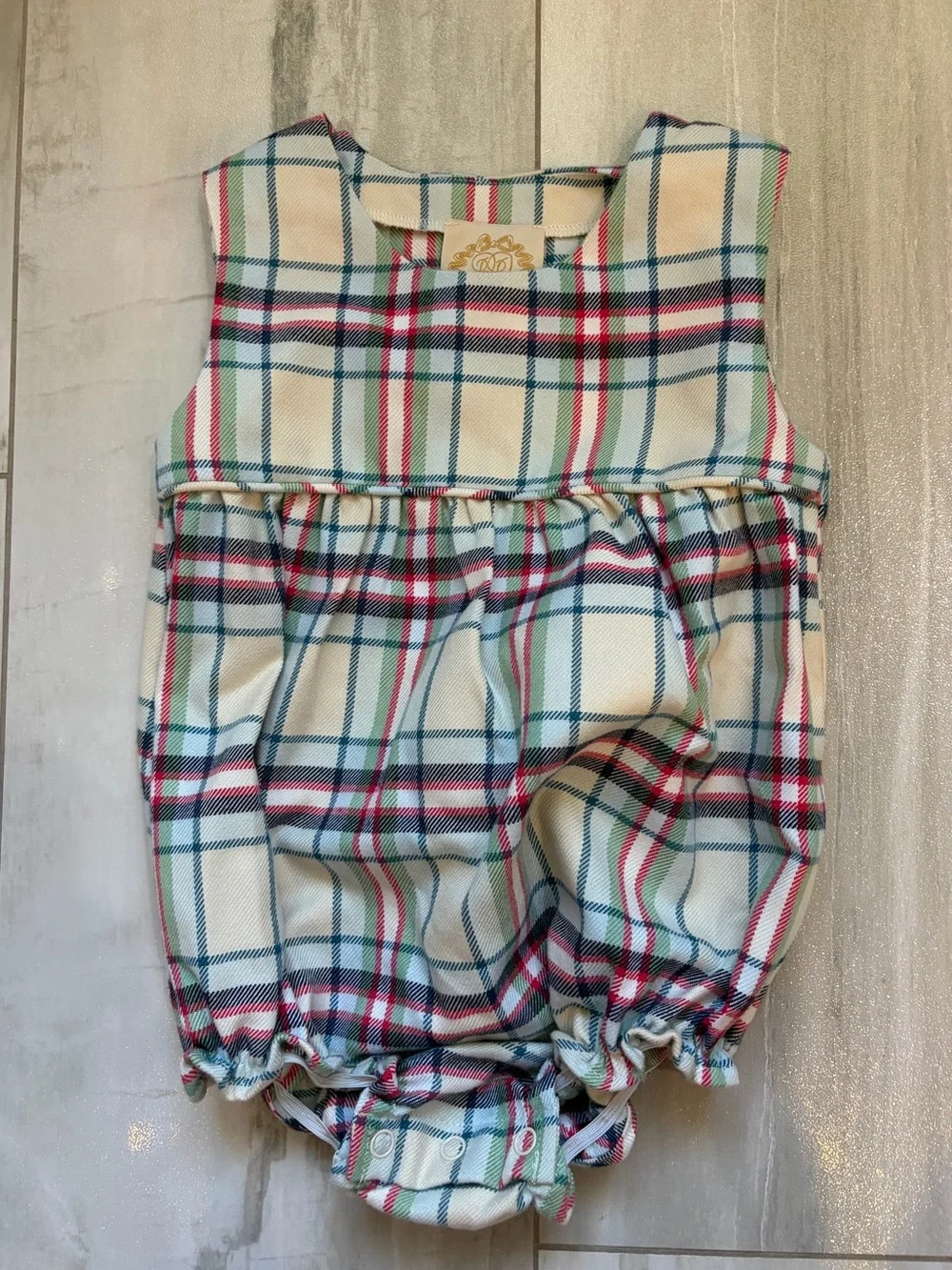 NWT TBBC Classic Plaid Brooksy Bubble Romper & Ruffle Shirt Set Girls 18-24M